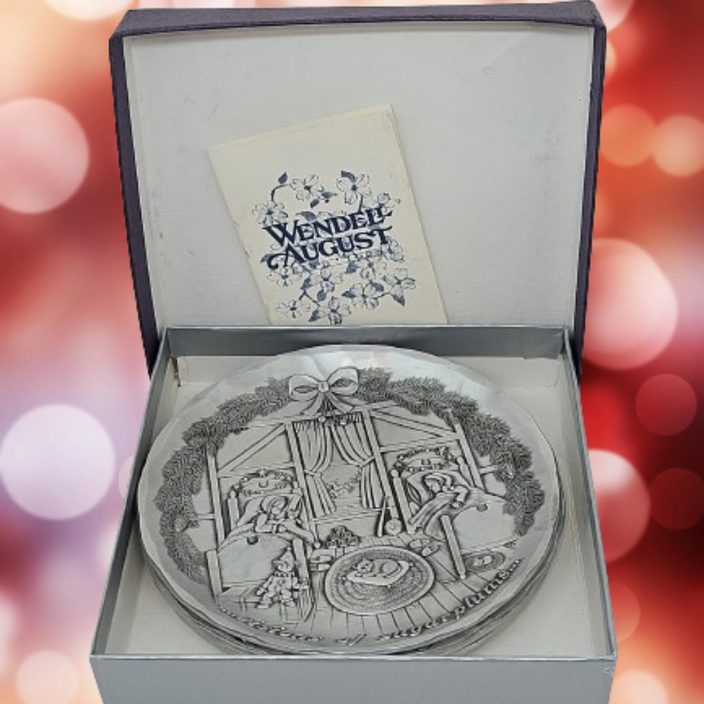 Wendell August Forge Christmas Set of Four 4 1/2" Collector Coaster Plates